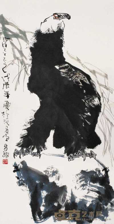 谭昌镕 戊辰(1988)年作 鹰 立轴 133×67.5cm